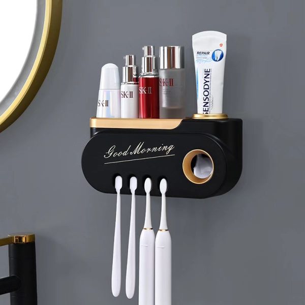 Toothpaste dispenser and toothbrush holder