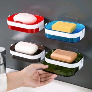 Draining plate single soap holder with self adhesive tape